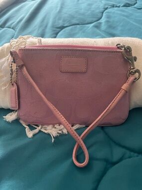 Coach Pink Signature Jacquard Wristlet with Removable Strap